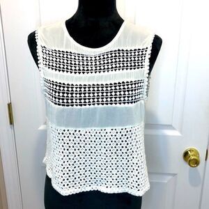 Forever Young sheer crocheted sleeveless cream top